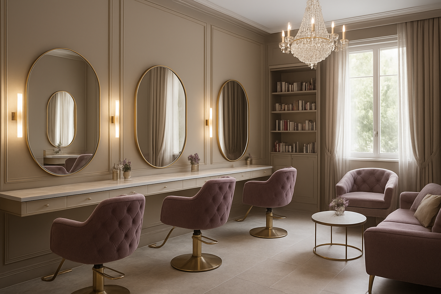 Interior de um salão de beleza elegante com uma profissional